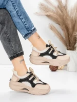 Pantofi Sport Dama din piele naturala 2577 CREAM-BLACK | FRANCO GERARDO