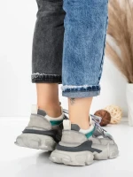 Pantofi Sport Dama din piele naturala HY5798 GREY-LIGHT GREEN | FRANCO GERARDO
