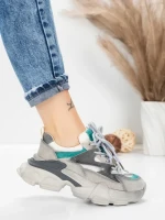 Pantofi Sport Dama din piele naturala HY5798 GREY-LIGHT GREEN | FRANCO GERARDO