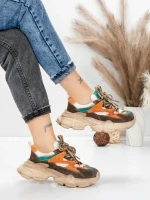 Pantofi Sport Dama din piele naturala HY5798 COFFEE-LIGHT GREEN | FRANCO GERARDO