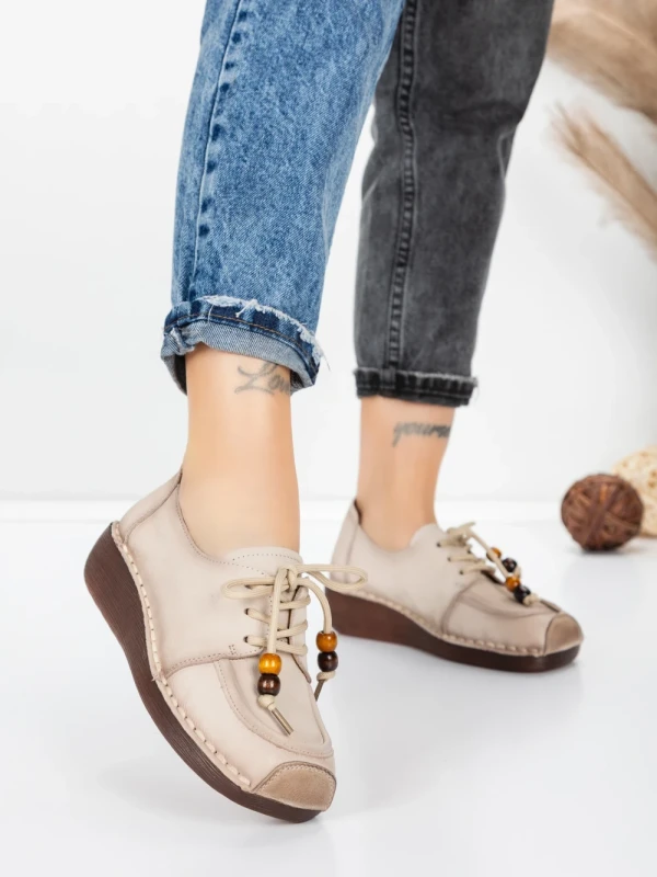 Pantofi Casual Dama din piele naturala 2553 CREAM | FORMATIONE