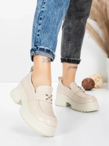 Pantofi Casual Dama din piele naturala 10828 CREAM | FORMATIONE