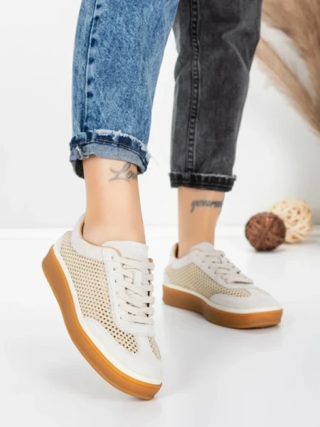 Pantofi Sport Dama din piele naturala 2501-1 CREAM | ADVANCER