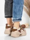 Pantofi Sport Dama din piele naturala 2576 CREAM-COFFEE | ADVANCER