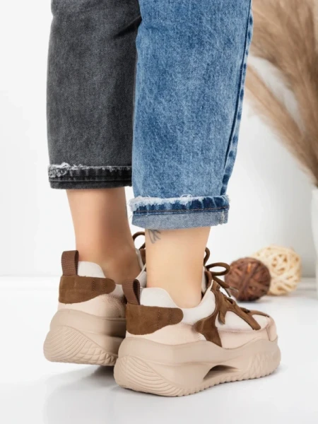 Pantofi Sport Dama din piele naturala 2576 CREAM-COFFEE | ADVANCER