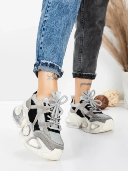 Pantofi Sport Dama din piele naturala HY8985 BLACK-GREY | FRANCO GERARDO