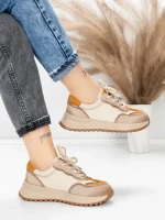 Pantofi Sport Dama din piele naturala 572305 CREAM-YELLOW | FRANCO GERARDO