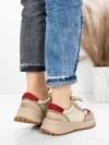 Pantofi Sport Dama din piele naturala 572305 CREAM-RED | FRANCO GERARDO