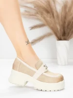 Pantofi Casual Dama din piele naturala 10827 CREAM | FORMAZIONE