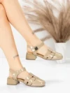 Pantofi cu toc din piele naturala 21161 KHAKI | ADVANCER
