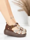 Sandale Dama din piele naturala 10682 CREAM-BROWN | ADVANCER