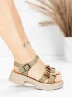 Sandale Dama din piele naturala 251077 GREEN-BROWN | ADVANCER