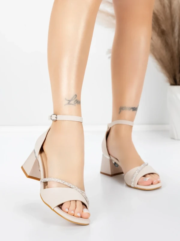Sandale Dama cu Toc Gros 5JD8 BEIGE | MEI