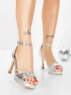 Sandale Dama cu Toc Subtire 5LO10 SILVER | MEI
