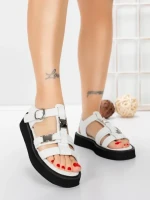Sandale Dama cu Talpa Joasa 5SY32 WHITE | MEI