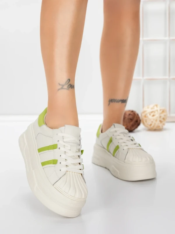 Pantofi Sport Dama din piele naturala P58023 WHITE-GREEN | BERLINER
