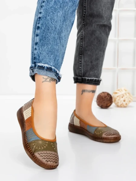 Balerini Dama din piele naturala 2211-1 APRICOT-GREEN | BERLINER