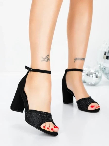 Sandale Dama cu Toc Gros 5XKK93 BLACK | MEI