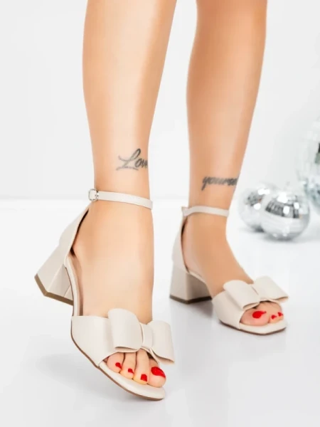 Sandale Dama cu Toc Gros 5GS55 BEIGE | MEI
