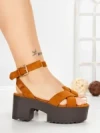 Sandale Dama cu Toc Gros si Platforma 9287CA CAMEL | STEPS HIGHER