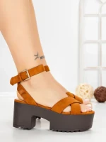Sandale Dama cu Toc Gros si Platforma 9287CA CAMEL | STEPS HIGHER