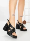 Sandale Dama cu Toc Gros si Platforma A30-98 BLACK | FESTISIMO
