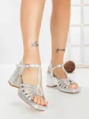 Sandale Dama cu Toc Gros F20-59 SILVER | FESTISIMO