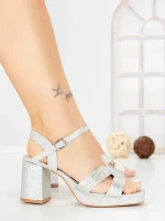 Sandale Dama cu Toc Gros F20-85 SILVER | FESTISIMO