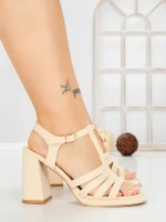 Sandale Dama cu Toc Gros G2433 BEIGE | FESTISIMO