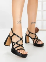 Sandale Dama cu Toc Gros W18-99 BLACK | FESTISIMO