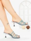 Papuci Dama cu Toc Subtire HM13-20 LIGHT BLUE | CINK ME