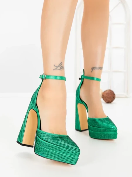 Pantofi cu Toc gros si Platforma LD-1167 GREEN | L.DAY