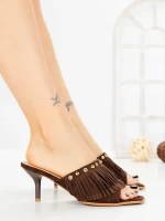 Papuci Dama cu Toc Subtire L6-95-4 BROWN | ABLOOM