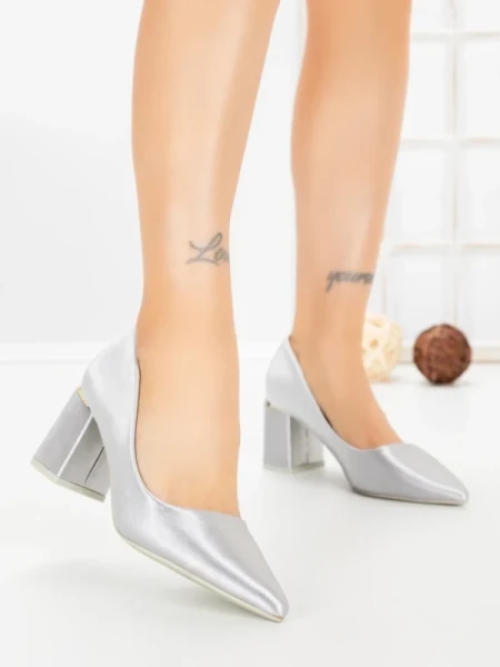 Pantofi cu Toc Gros G60-11 SILVER | FESTISIMO