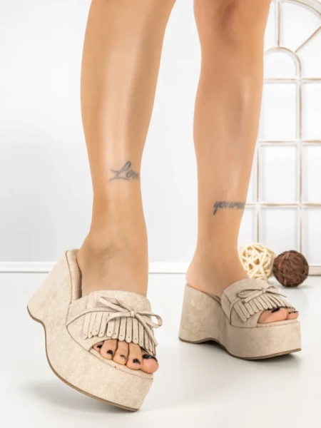 Papuci Dama cu Platforma 5LE33 BEIGE | MEI