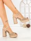 Sandale Dama cu Toc Gros 5LE78 BEIGE | MEI