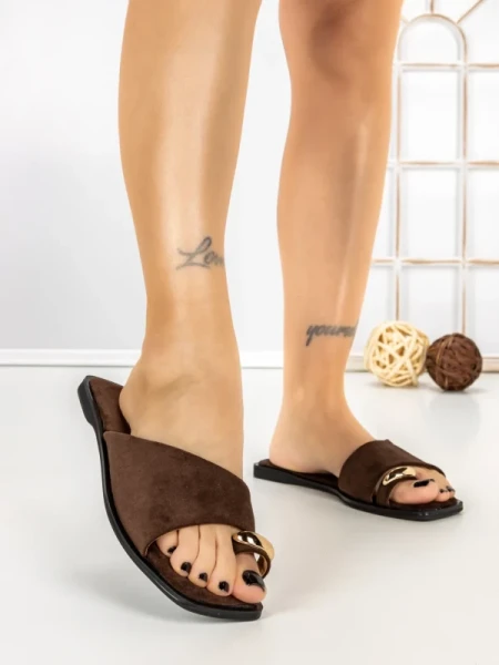 Papuci Dama cu Talpa Joasa 5LE79 BROWN | MEI