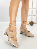 Pantofi cu Toc Gros H003 BEIGE | L.DAY