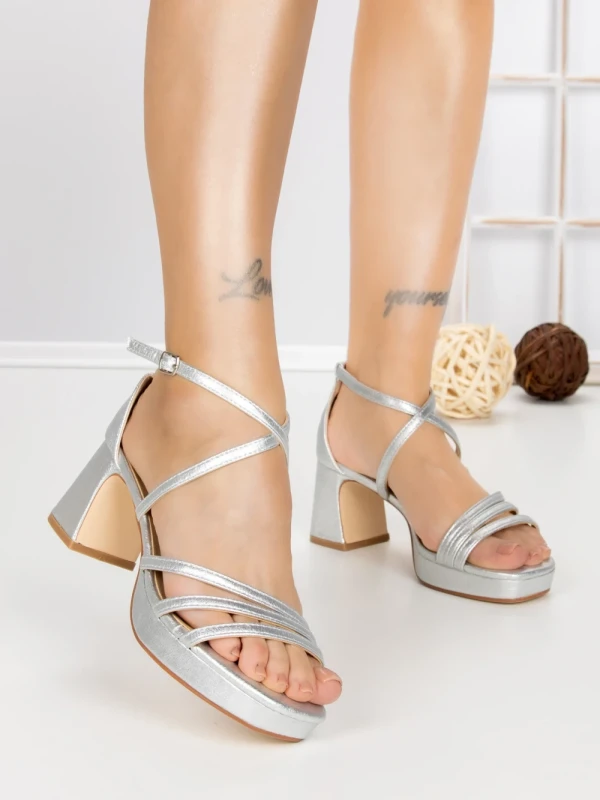 Sandale Dama cu Toc Gros RB-2331 SILVER | BUONAROTTI