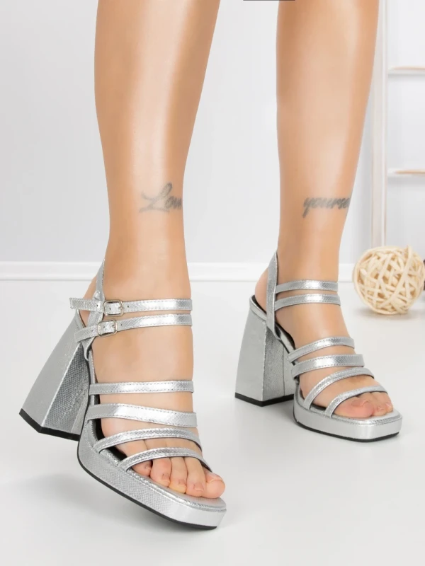 Sandale Dama cu Toc Gros si Platforma 2S-2388 SILVER | BUONAROTTI
