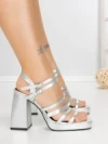 Sandale Dama cu Toc Gros si Platforma 2S-2388 SILVER | BUONAROTTI