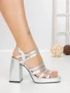 Sandale Dama cu Toc Gros si Platforma 2S-2388 SILVER | BUONAROTTI