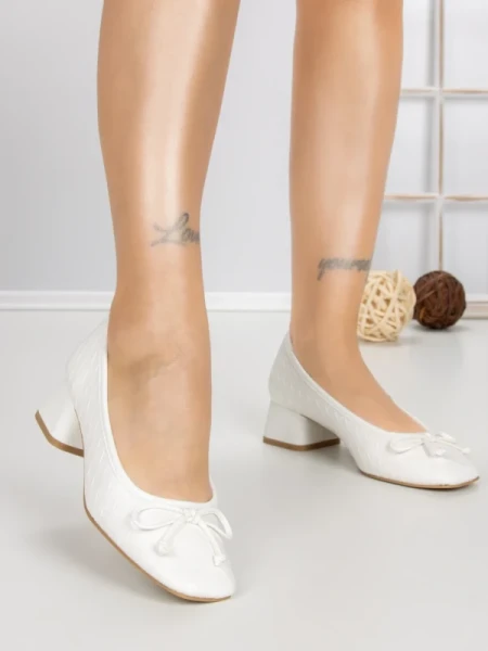 Pantofi cu Toc Gros S-3224 WHITE | BUONAROTTI