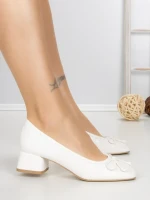 Pantofi cu Toc Gros S-3224 WHITE | BUONAROTTI