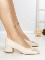 Pantofi cu Toc Gros S-3224 BEIGE | BUONAROTTI