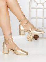 Pantofi cu Toc Gros S-3249 GOLD | BUONAROTTI