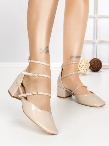 Pantofi cu Toc Gros S-3249 BEIGE | BUONAROTTI
