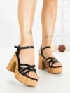 Sandale Dama cu Toc Gros WW-50 BLACK | EMAS