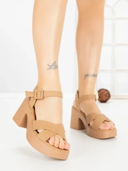 Sandale Dama cu Toc Gros si Platforma A68350 KHAKI | ANDERINA