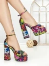 Sandale Dama cu Toc Gros si Platforma 9288-2 RED-YELLOW | CHERIE